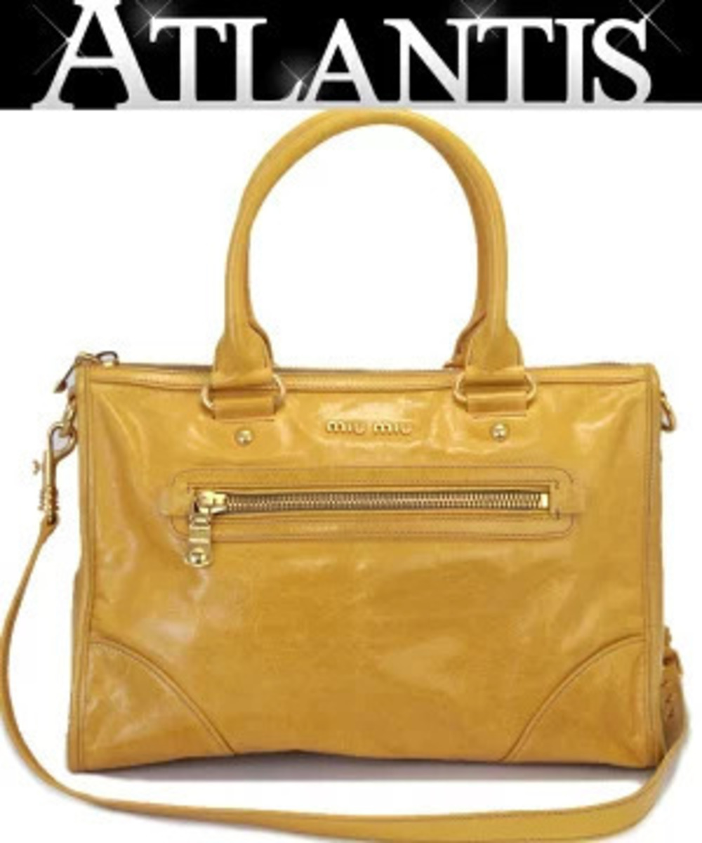 Miu Miu Bag Zippered Handbag Leather Yellow